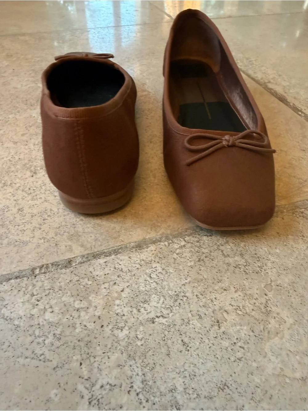 Dolce Vita Copper Brown Square-Toe Ballet Flats with Bow Detail